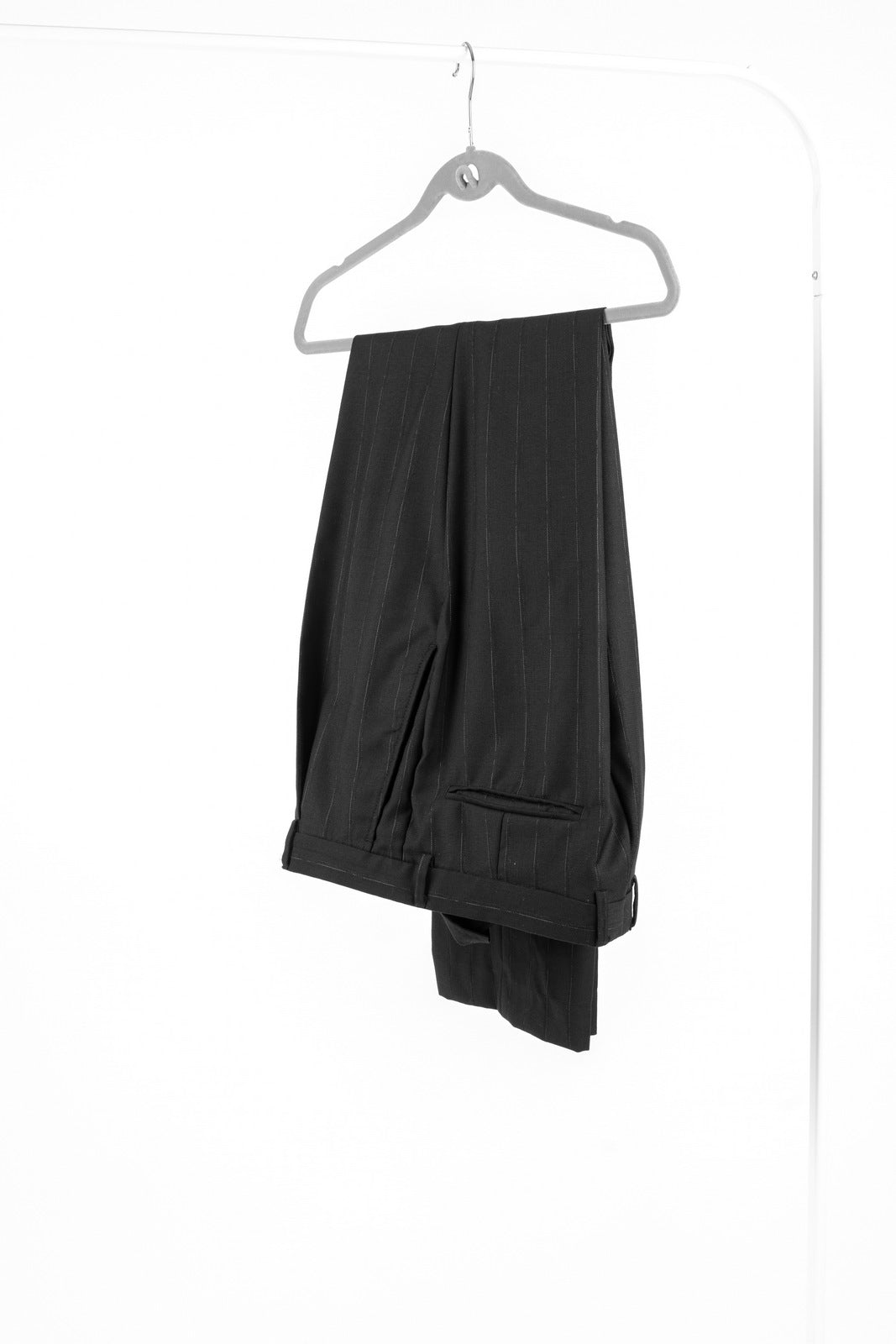 Men's Versace Black Wool Pleated Striped Trousers, EU 52R, US 32R