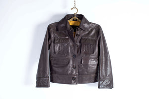 Dsquared2 Women’s Cropped Brown Leather Jacket, USA 2, EU 34, IT 40