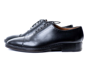 SANTONI Fatte A Mano Wholecut Black Leather Bentivegna Welted Oxford Shoes, 11 F