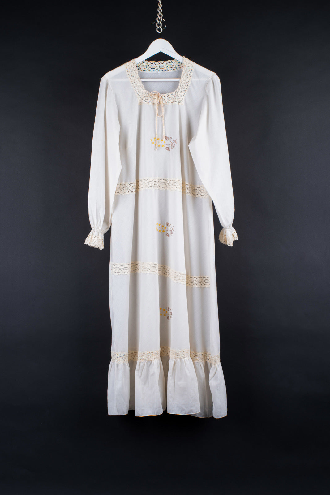 Vintage French Cream White Cotton Nightgown / Beach Dress, Size L