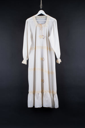 Vintage French Cream White Cotton Nightgown / Beach Dress, Size L