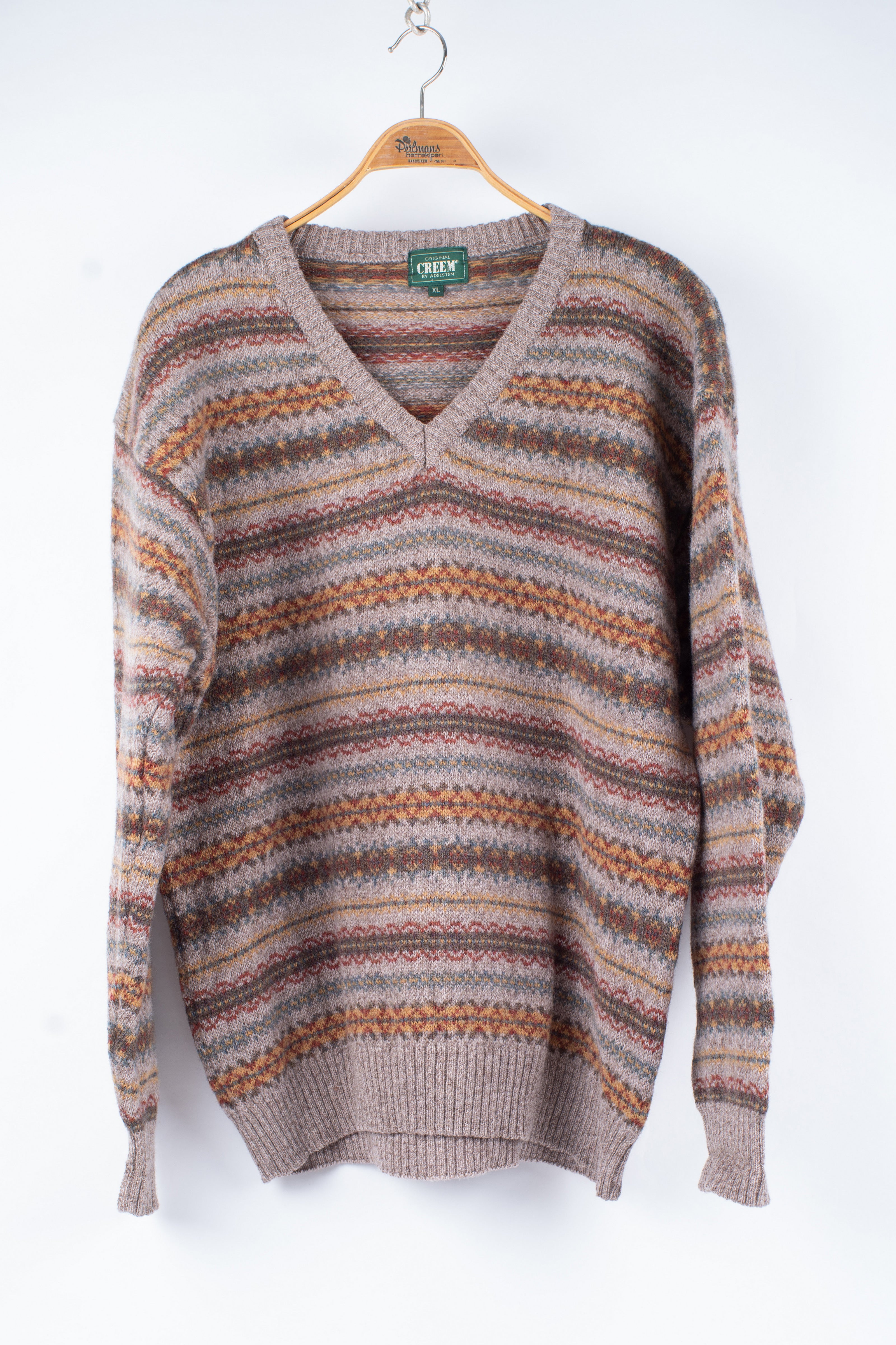 Fair Isle 100% Shetland Wool Men's V-Neck Sweater, XL