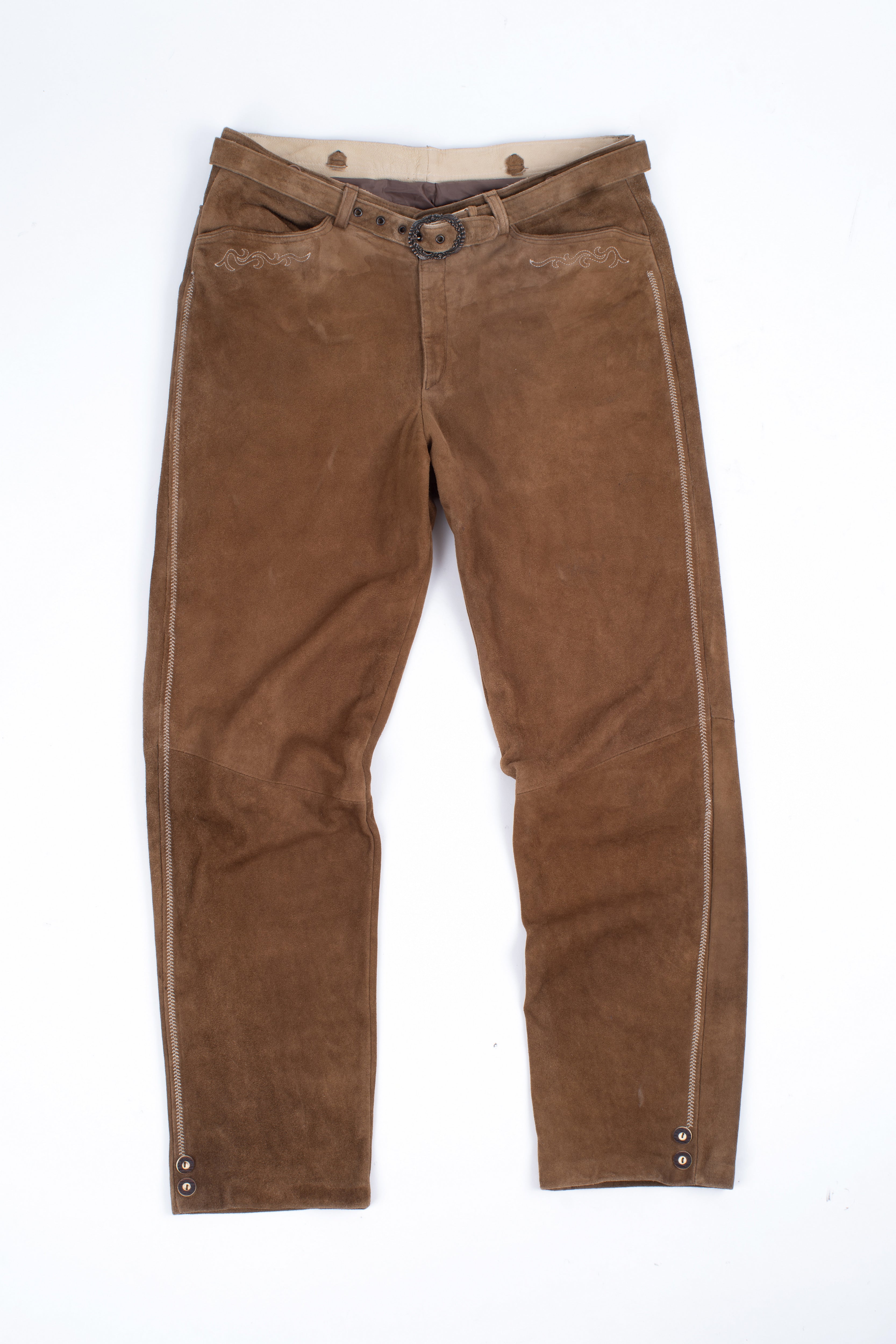 Vintage Tyrolean Lederhosen Long Leather Tracht Pants, Size XL