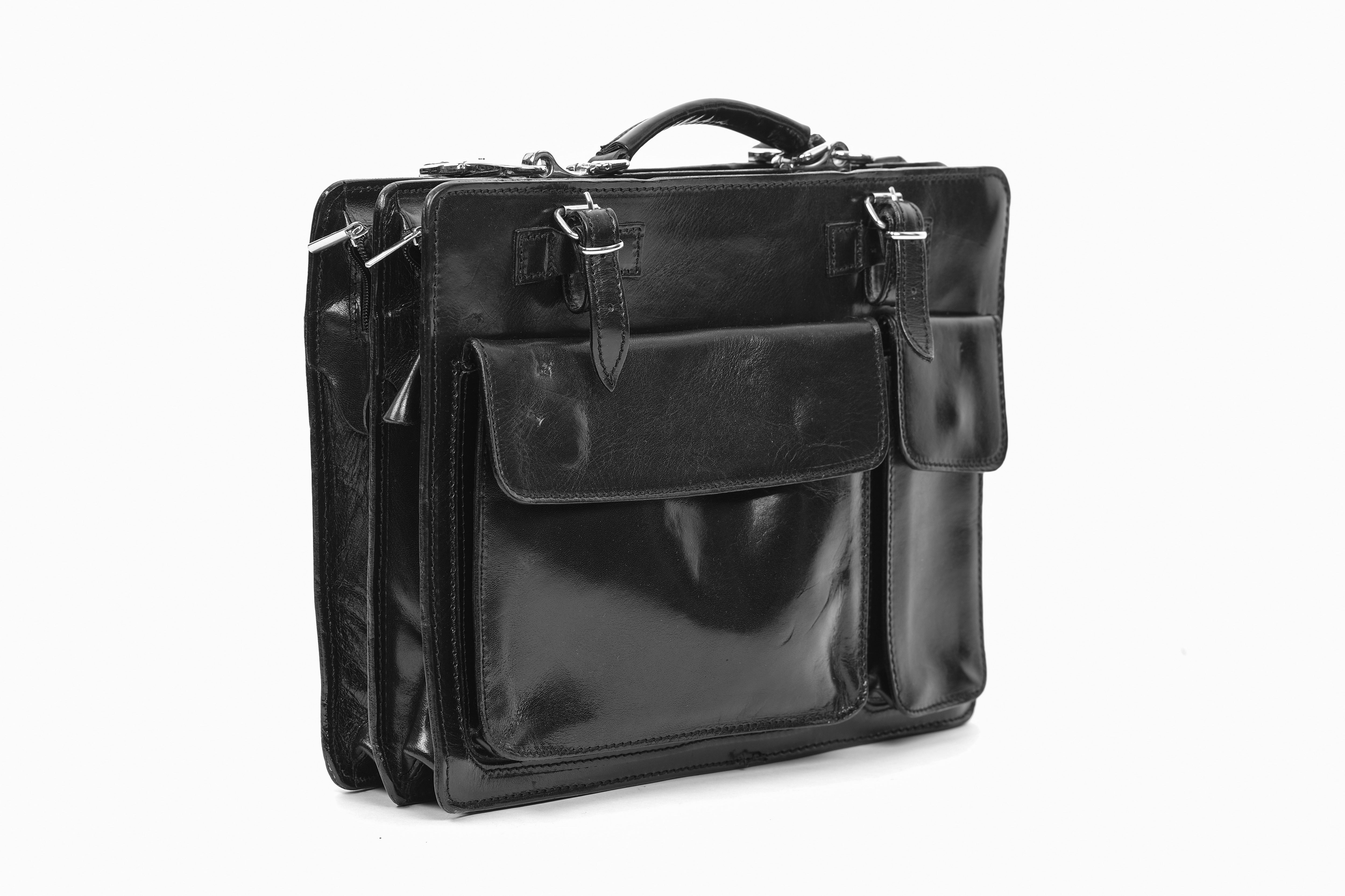 Vintage Black Thick Leather Men's Briefcase