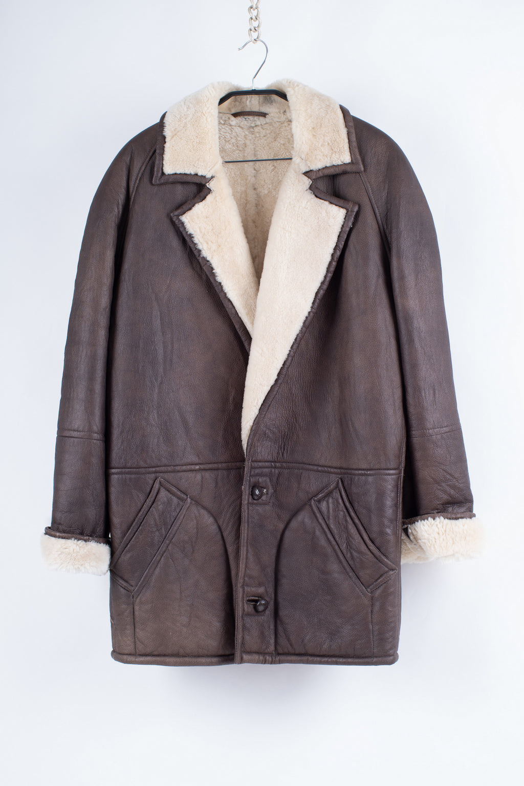 Trussardi Men's Brown Supple Leather Shearling Coat, XL