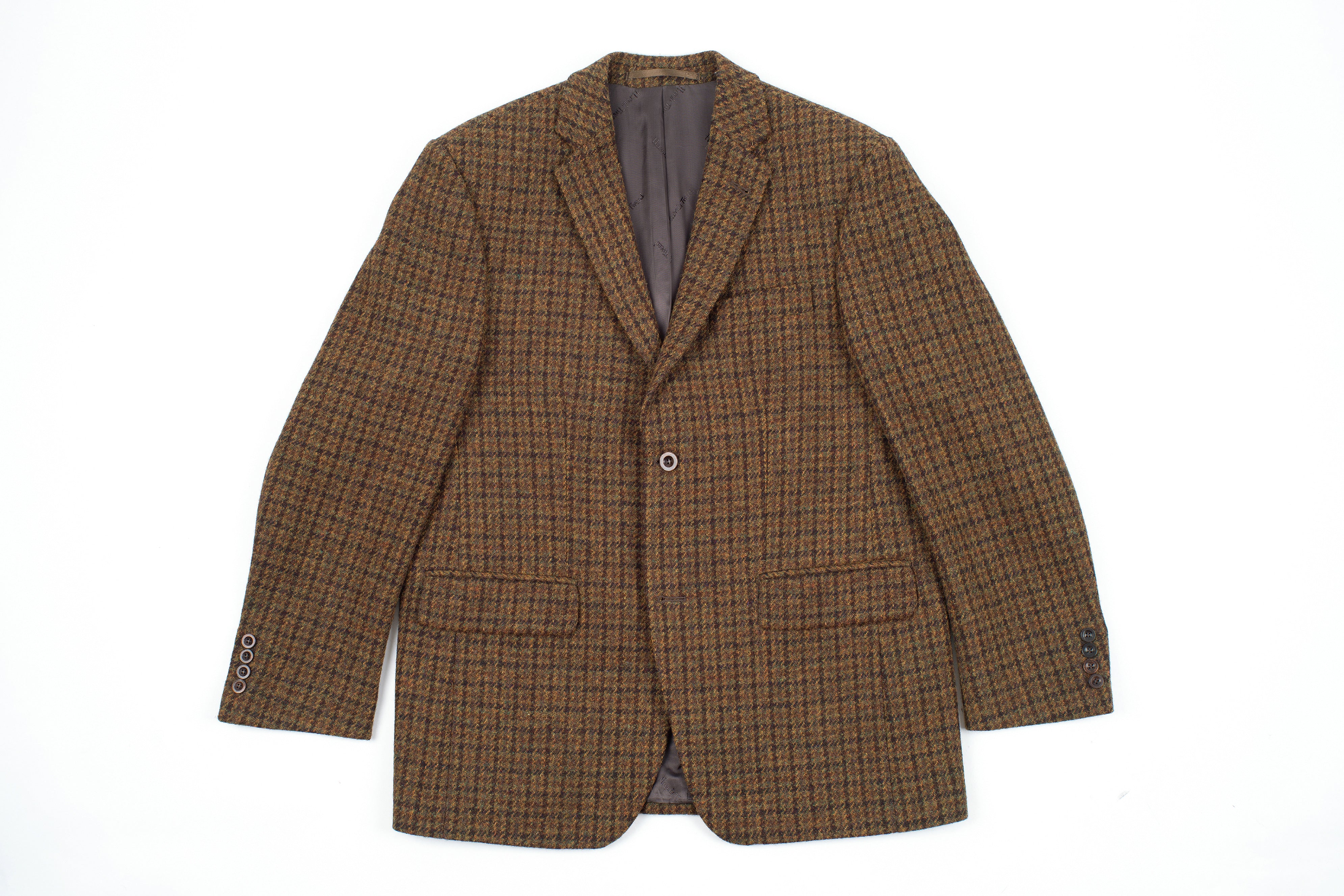 Harris Tweed Wool Gun Check  Brown 2 Button Blazer, US 40S, EU 25