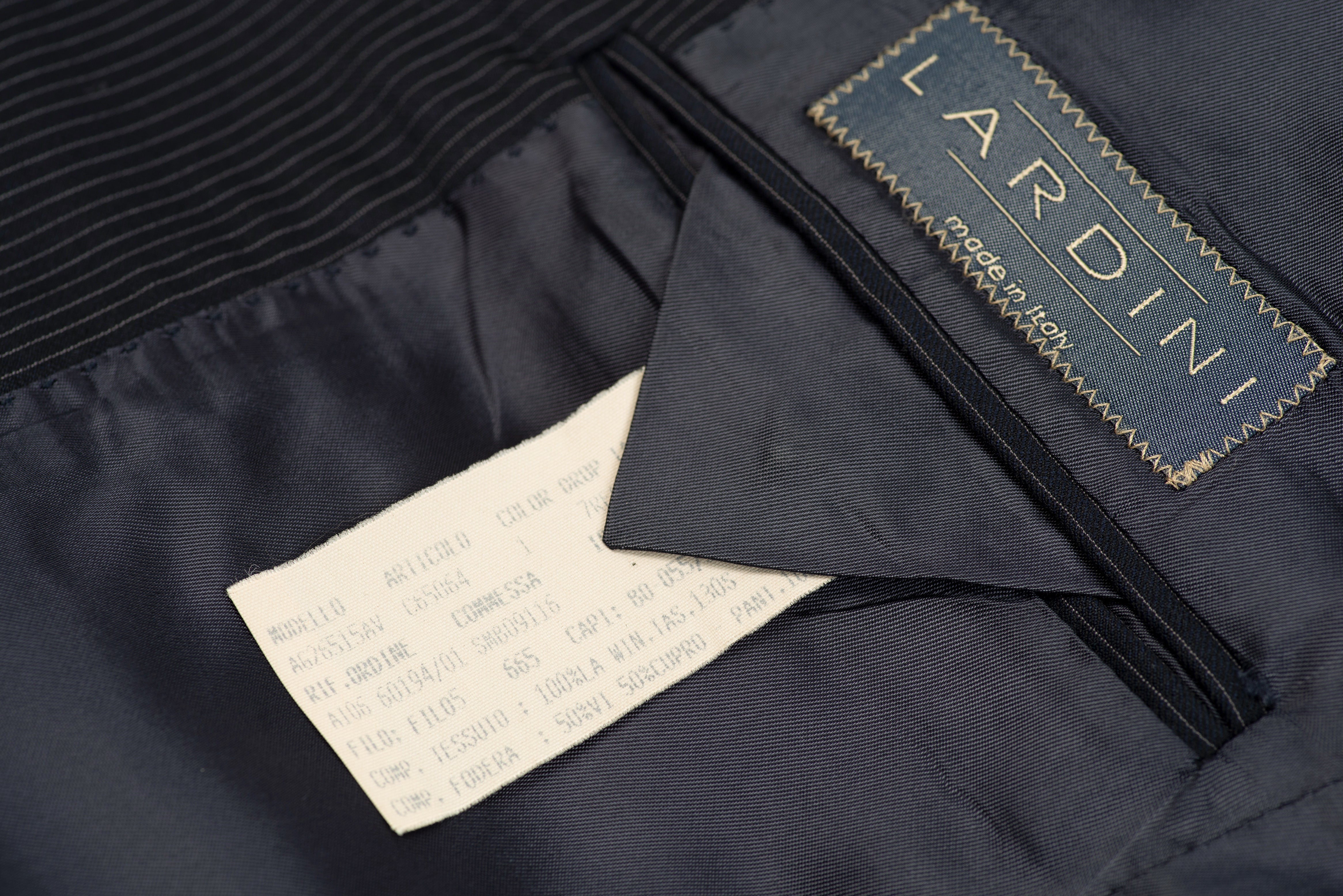 Lardini Super 130's Wool Navy Blue Striped 2 Pieces Suit, US 36R, EU 46R