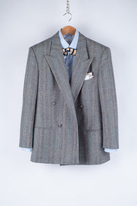 Vintage Hugo Boss Double Breasted Glen Plaid Wool Flannel Blazer, US 38R, EU 48