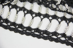 Black Crochet Knit Fishnet Silver Beaded Vest, Size S
