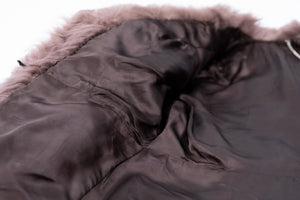 Vintage Women's Mauve Sheep Fur Coat with Notched Lapels, SIZE S
