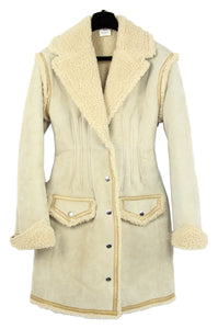 H&M Studio A/W 16 Suede & Faux Shearling Ivory Coat, SIZE M