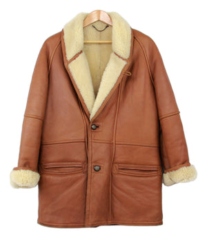 Men's Brown Chunky Shearling Coat with Shawl Collar, SIZE M