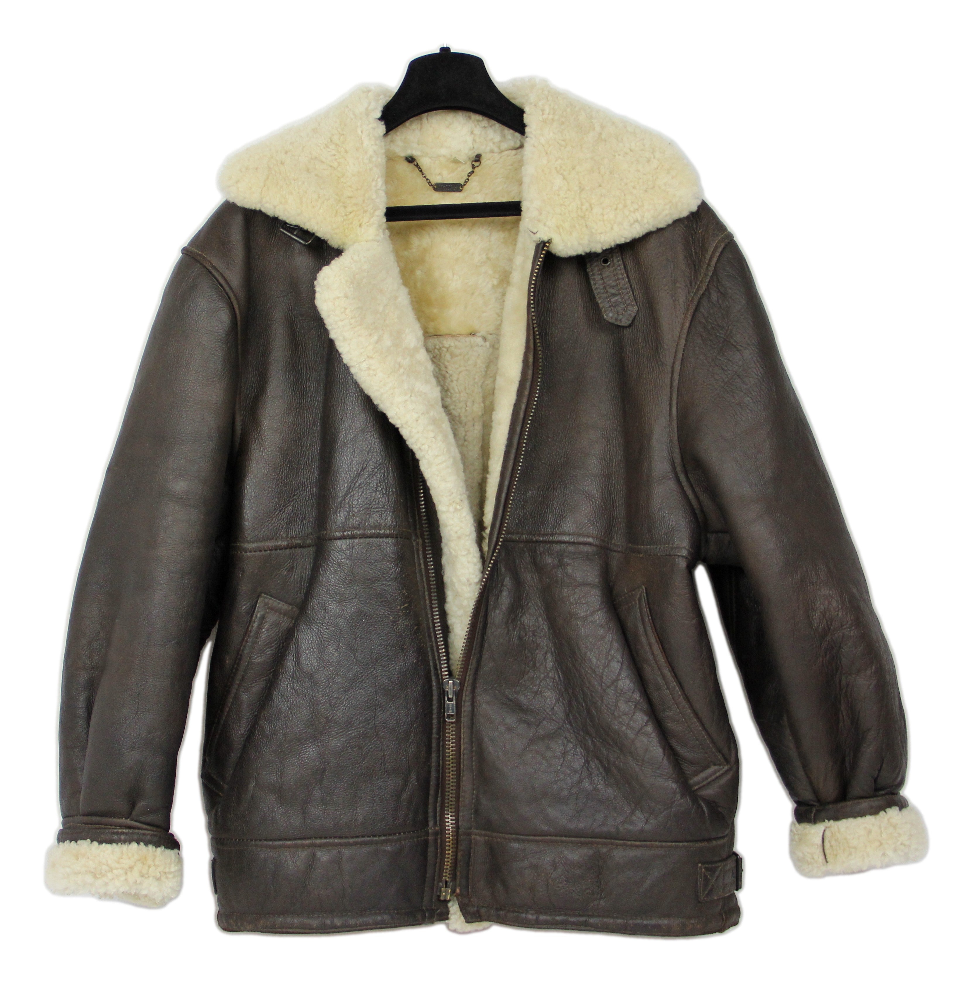 Hollies Brown Lambsfur Aviator Type B Style Shearling Jacket, SIZE L