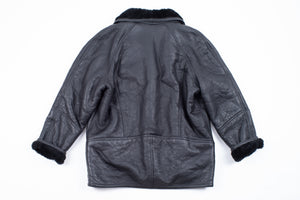 Man's Black Leather Shawl Collar Lambskin Shearling Jacket, SIZE XL