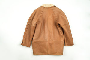 Camel Brown Soft Leather Sheepskin Shearling Coat, Men's XL