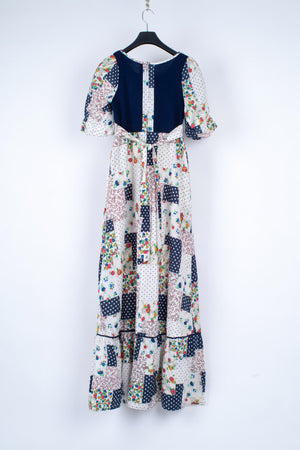 Vintage 70's Cotton Maxi Floral Prairie Dress, Size XS
