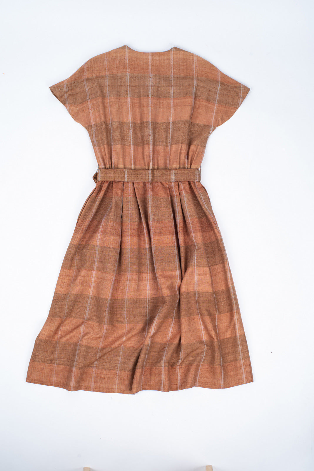 Handwoven 100% Silk Tan Brown Button Up Dress, Size M