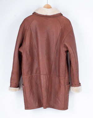 Sebbas Tan Brown Unisex Vintage Shearling Coat, Men's M, Women's L