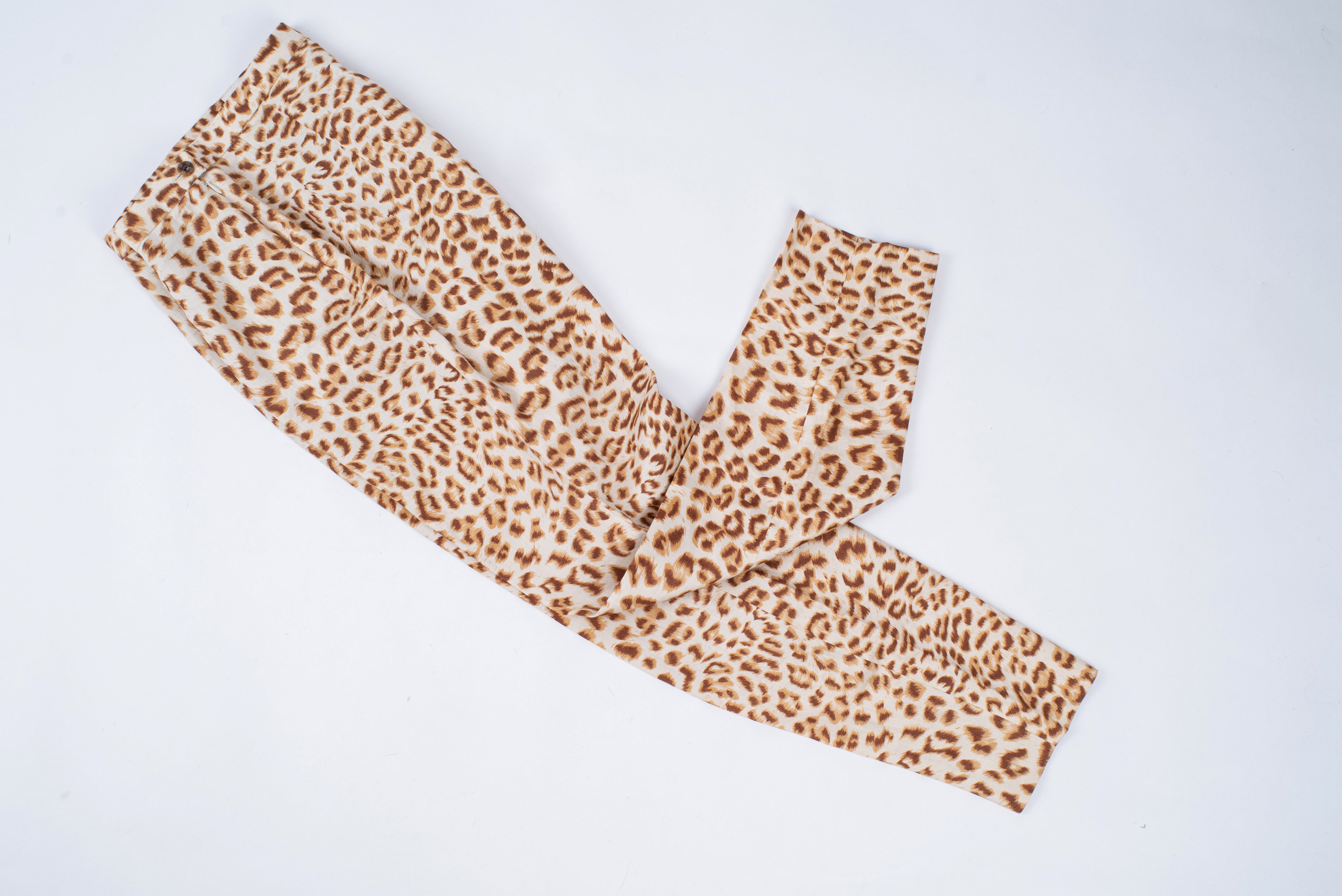 Vintage Escada Leopard Print Tapered Leg Linen Pants, Size M