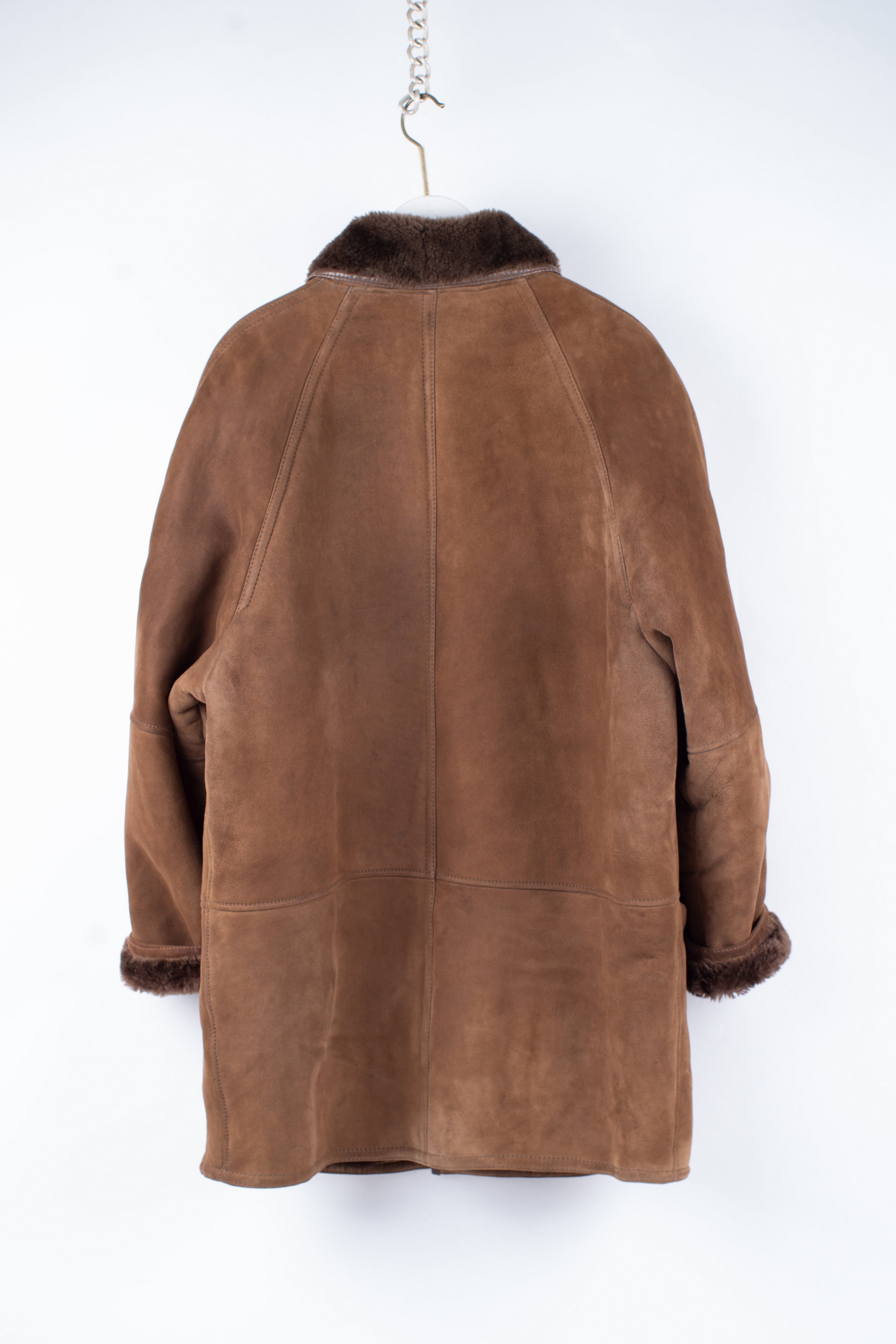 Men's Mabrun Brown Shearling Coat with Shawl Collar, Men's L