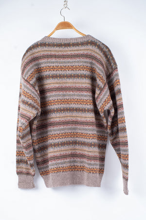 Fair Isle 100% Shetland Wool Men's V-Neck Sweater, XL