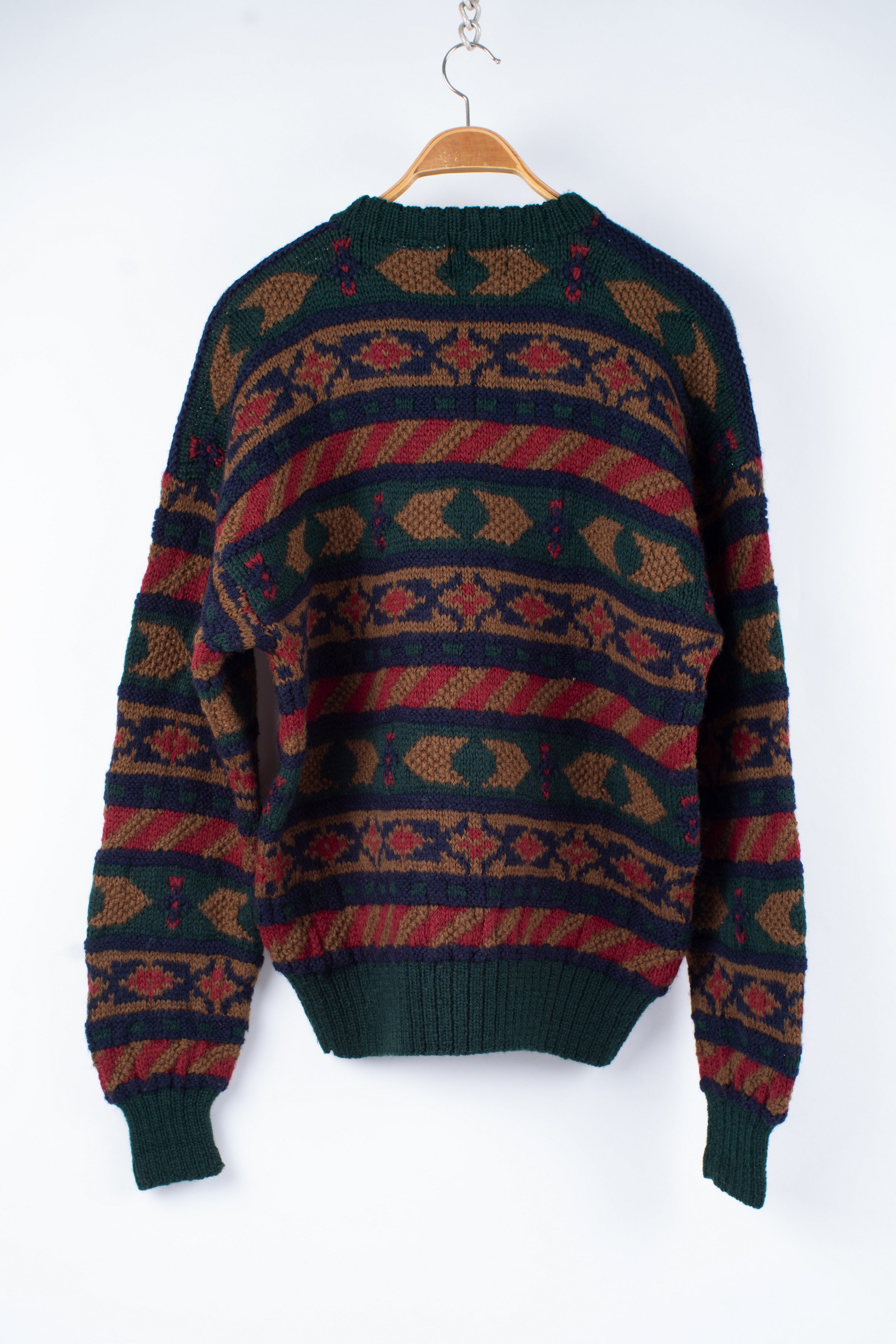 Chunky Warm & Soft Fair Isle Men's 100% Wool Sweater, L
