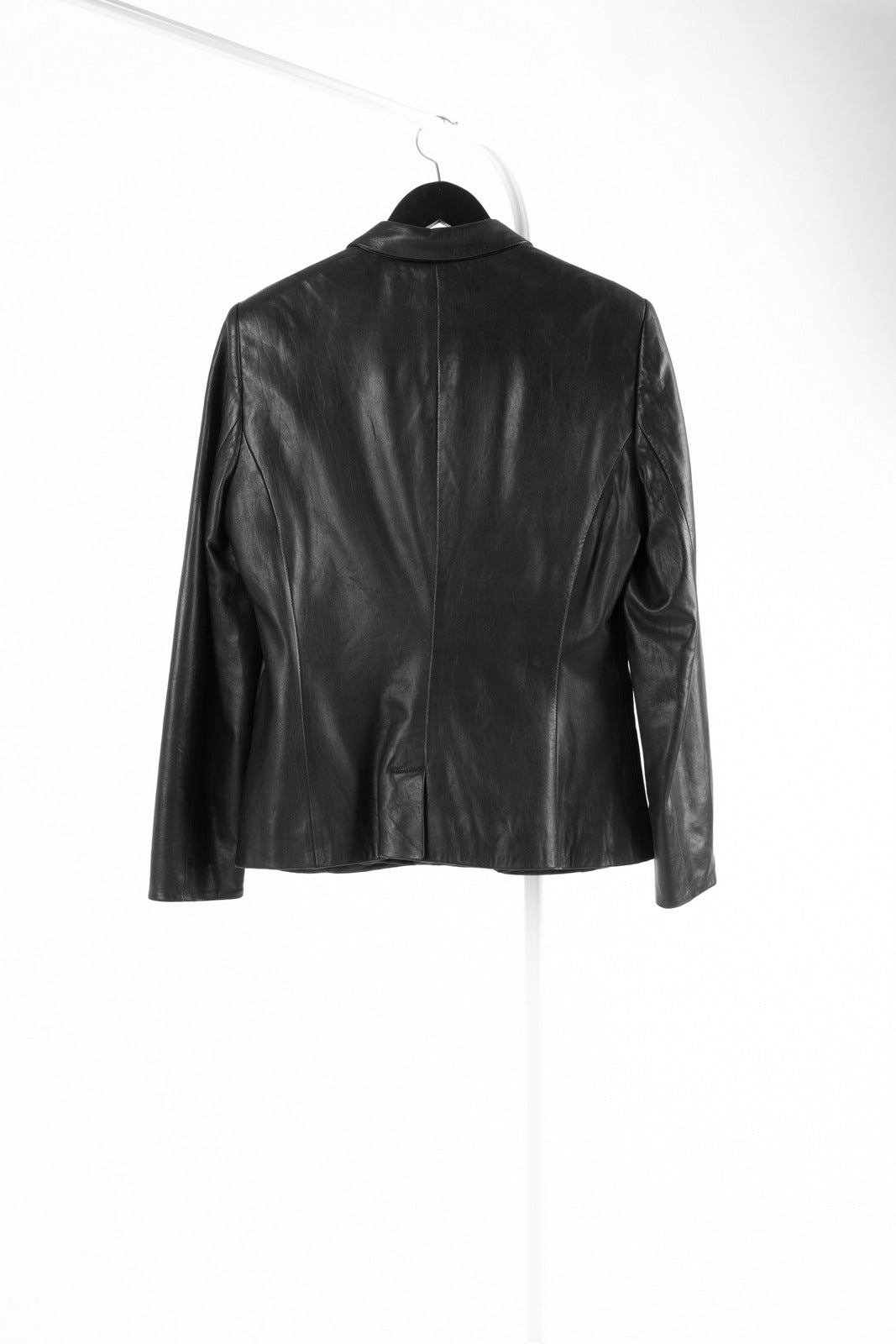 Vintage Dark Khaki Brown Supple Leather Tailored Blazer, Women's M