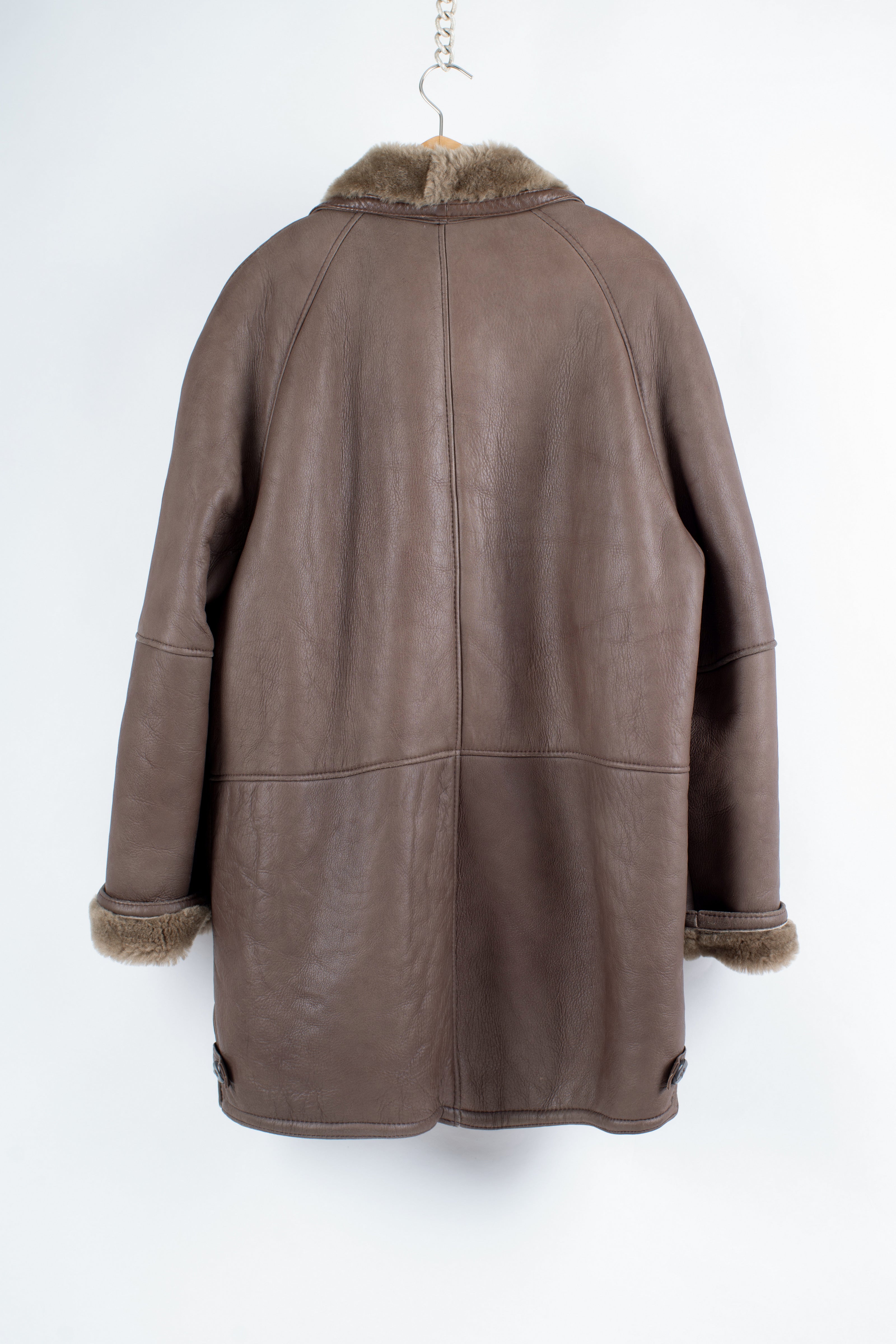 Men's Khaki Brown Supple Lambskin Shearling Coat, Men's XL