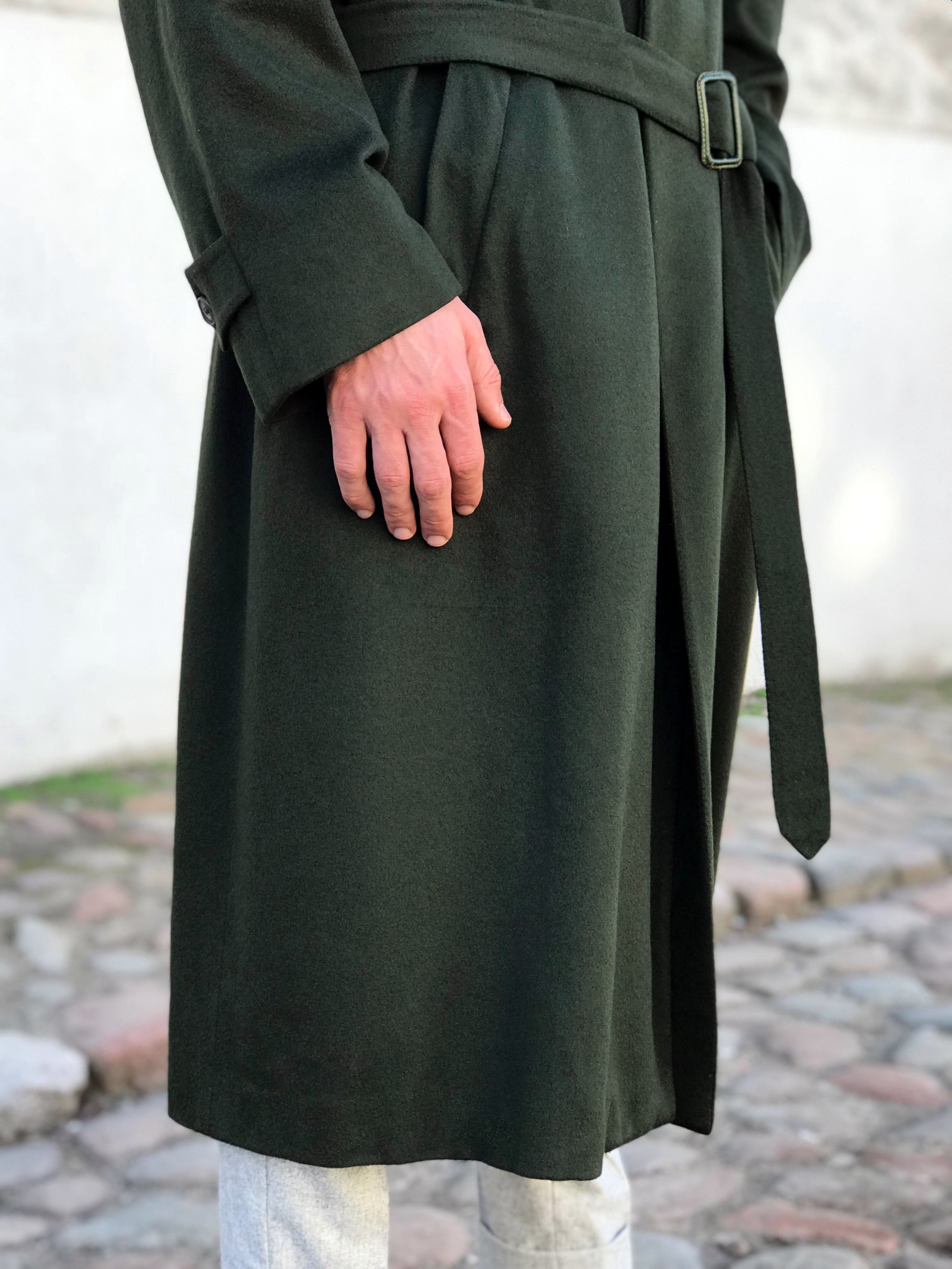 Franck Namani Paris Pure Cashmere Green Long Overcoat, SIZE EU 54, USA 44 R - secondfirst