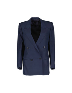 Yves Saint Laurent Pure Silk Double Breasted Blue Blazer, Women's S