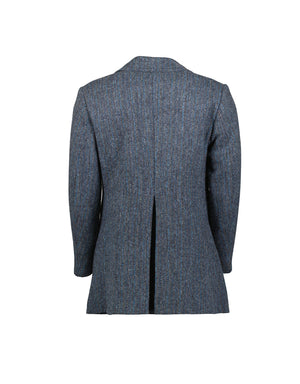 Harris Tweed Blue Herringbone Double Breasted Coat, US 40R, EU 50R.