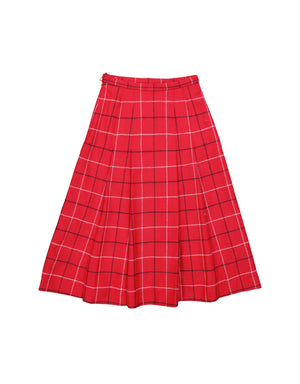 Burberry Vintage Wool Red Plaid Pleated Midi Skirt, Size S