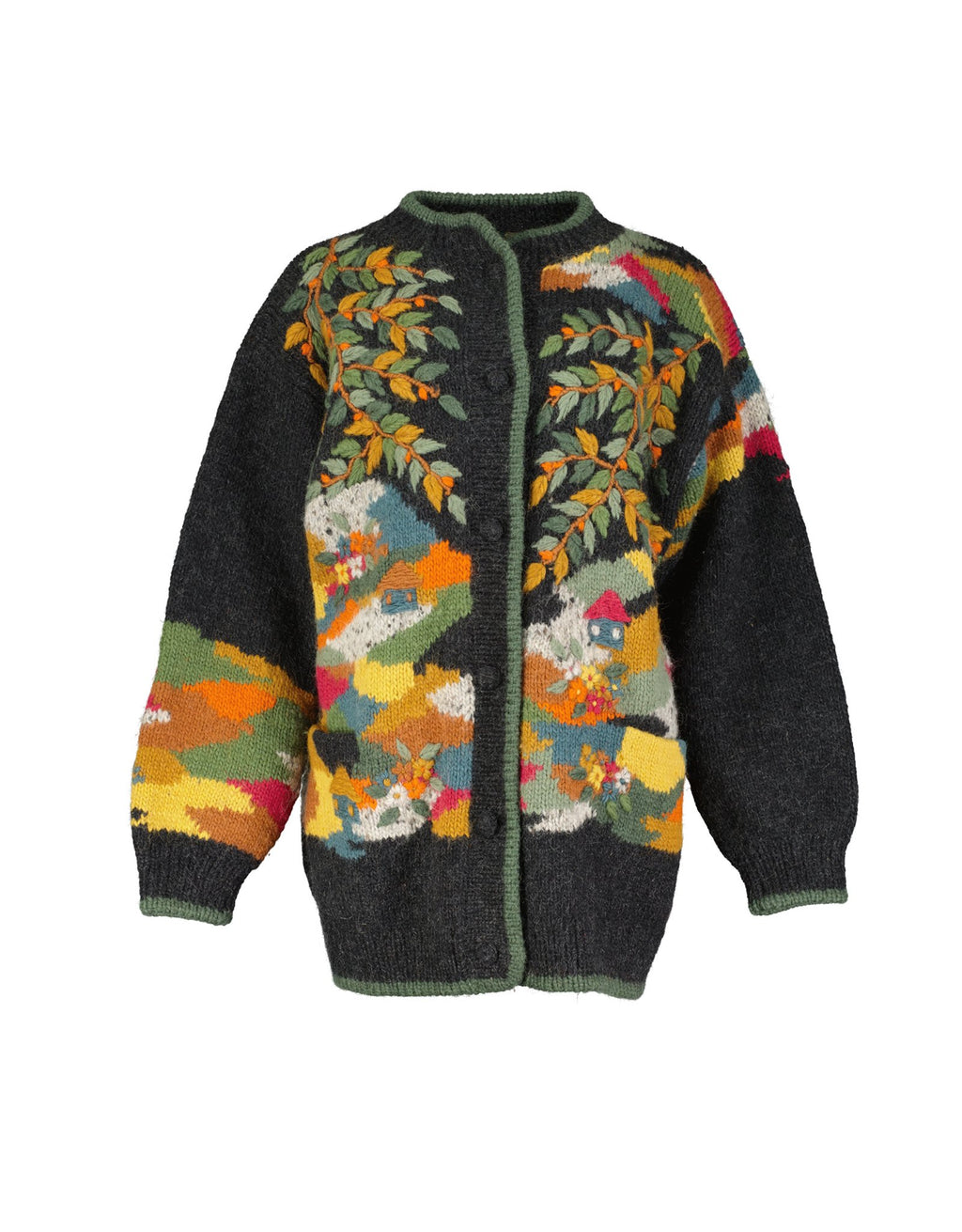 Sirogojno Style Dobrila Scenic Landscape Embroidered Cardigan Coat, Size XL