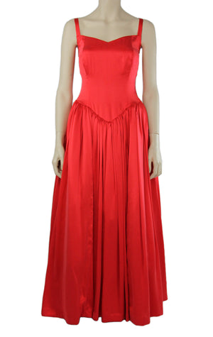 Vintage Red Silk Corset Bodice Evening Gown Dress, Size S