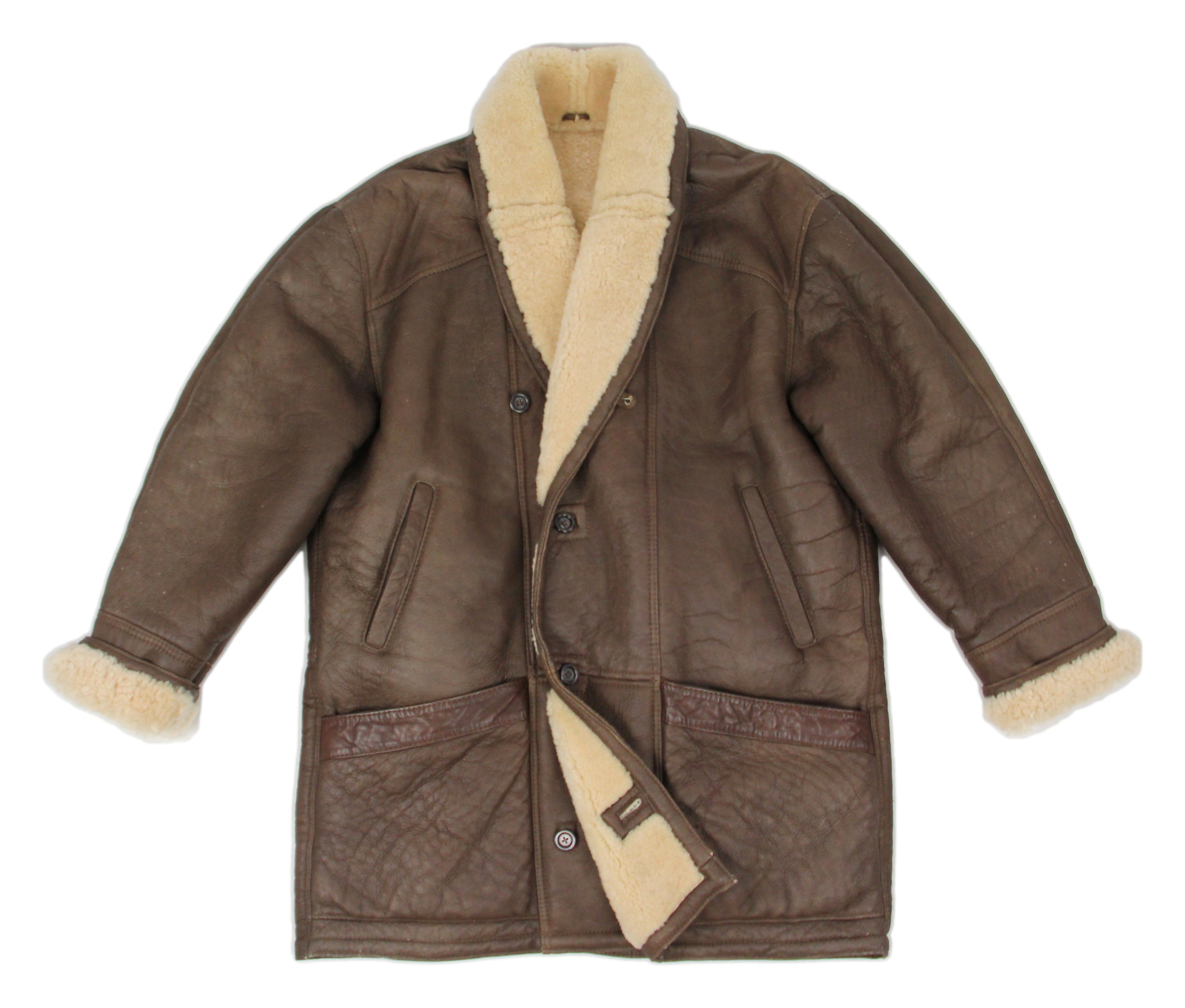 Brown Chunky Shearling Leather Coat, SIZE XL