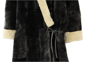 Plush Mouton Shearling Patchwork Kimono Coat, Size L