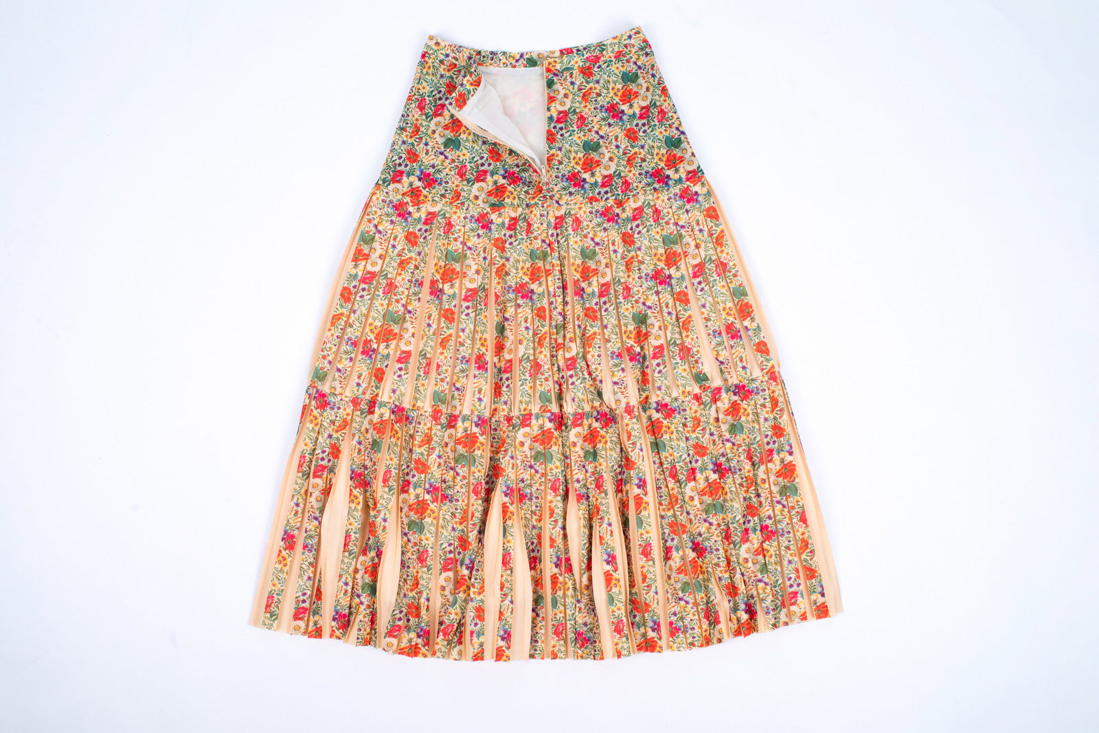 Vintage Floral Pleated Fit And Flare Midi Skirt, EU 36, US 6