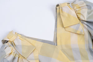 Vintage Fancy Silk Taffeta Balloon Sleeve Puff Dress, Size L