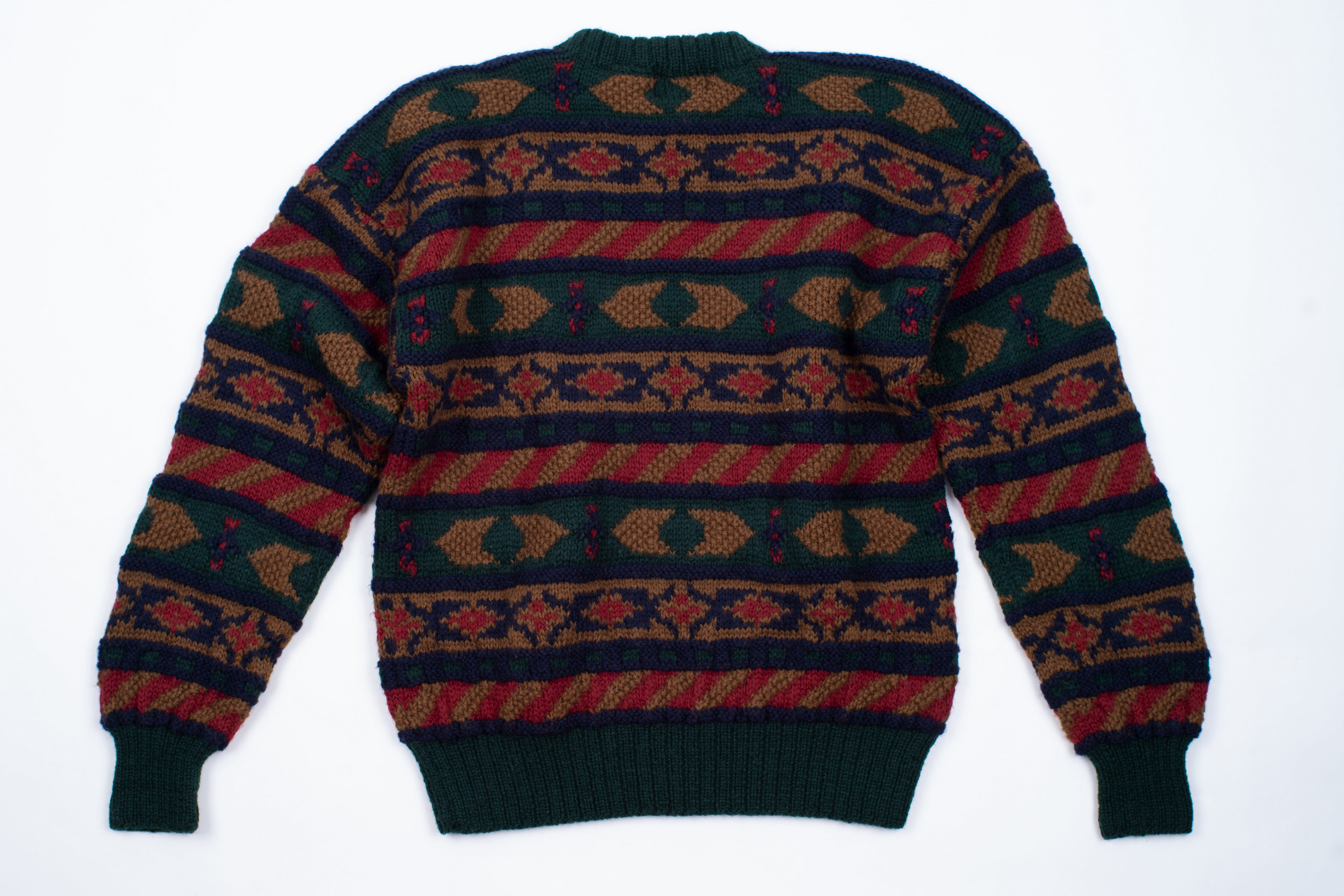 Chunky Warm & Soft Fair Isle Men's 100% Wool Sweater, L