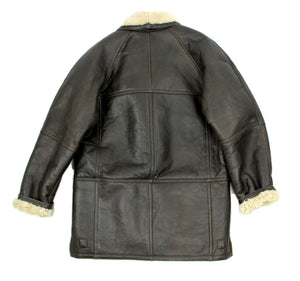 Brown Shawl Collar Shearling Leather Coat, SIZE USA 46 - second_first