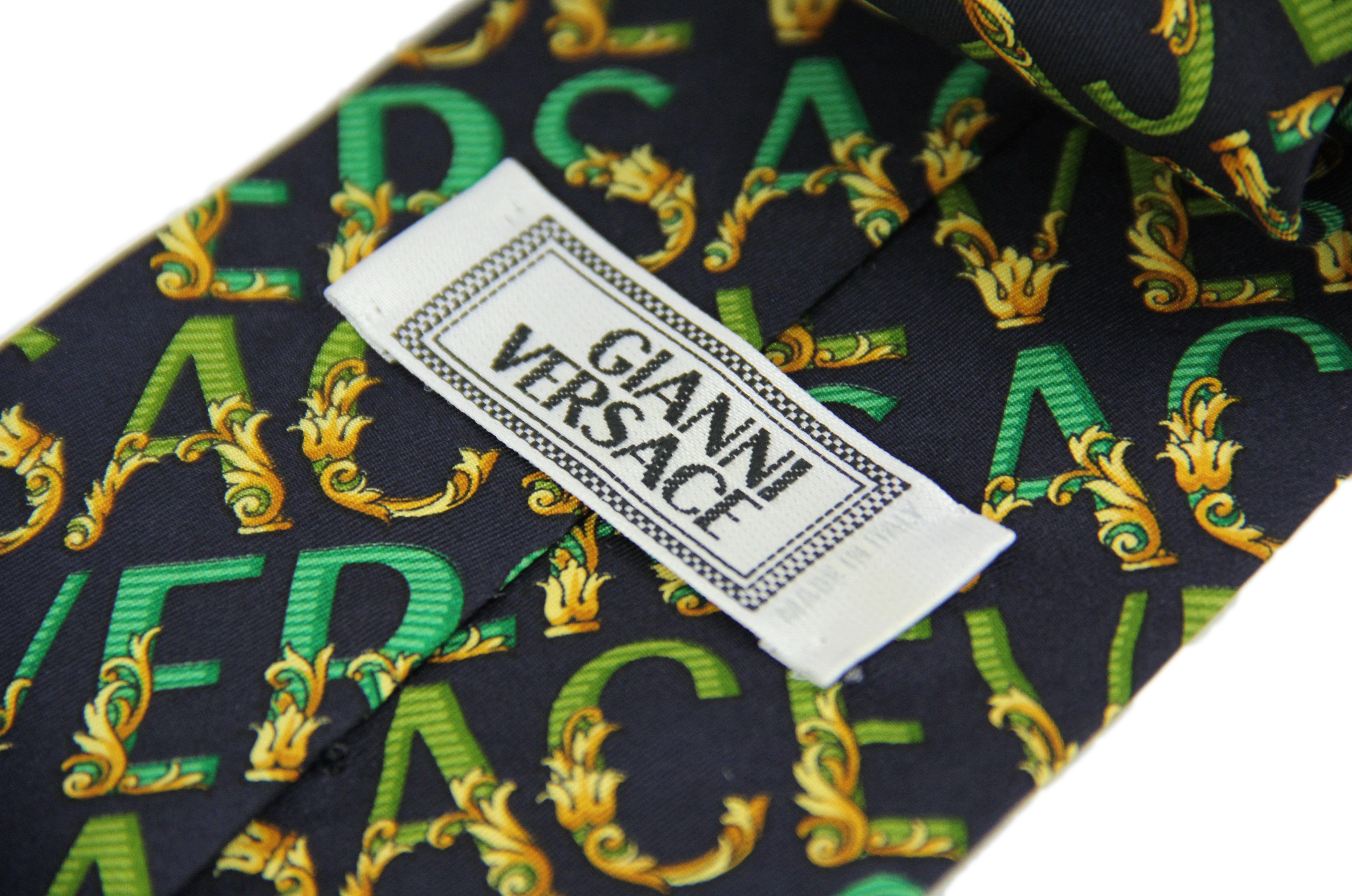 Gianni Versace Vintage Silk Tie With Brand Motif in Baroque Style - secondfirst