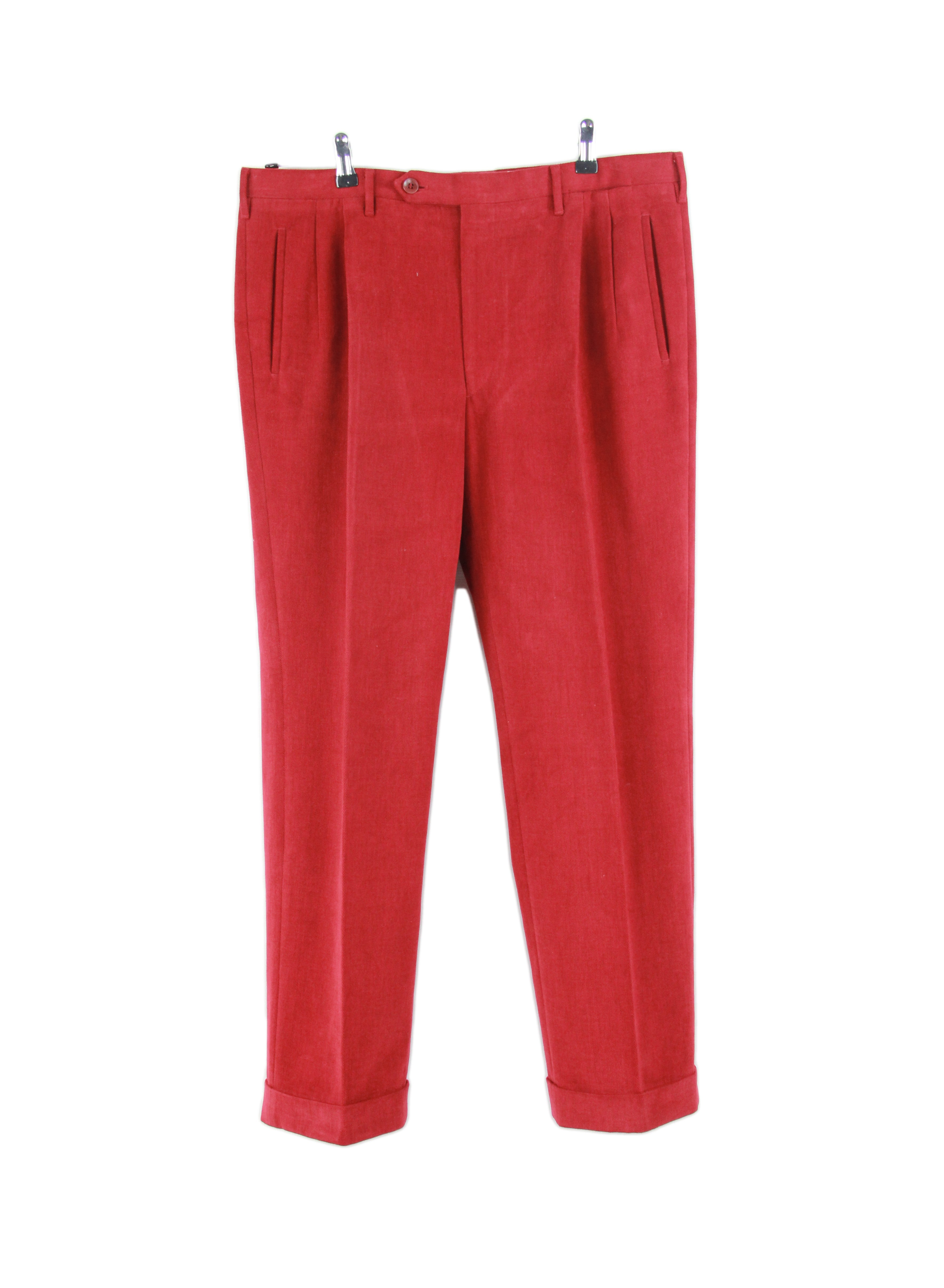 Rota Pantaloni Red Double Pleated Cuffed Cotton Twill Pants, SIZE EU 50, US 34 R