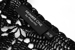Black Crochet Knit Fishnet Long Sleeve Top, SIZE XS
