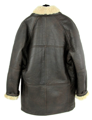 Brown Shawl Collar Shearling Leather Coat, SIZE USA 46 - second_first