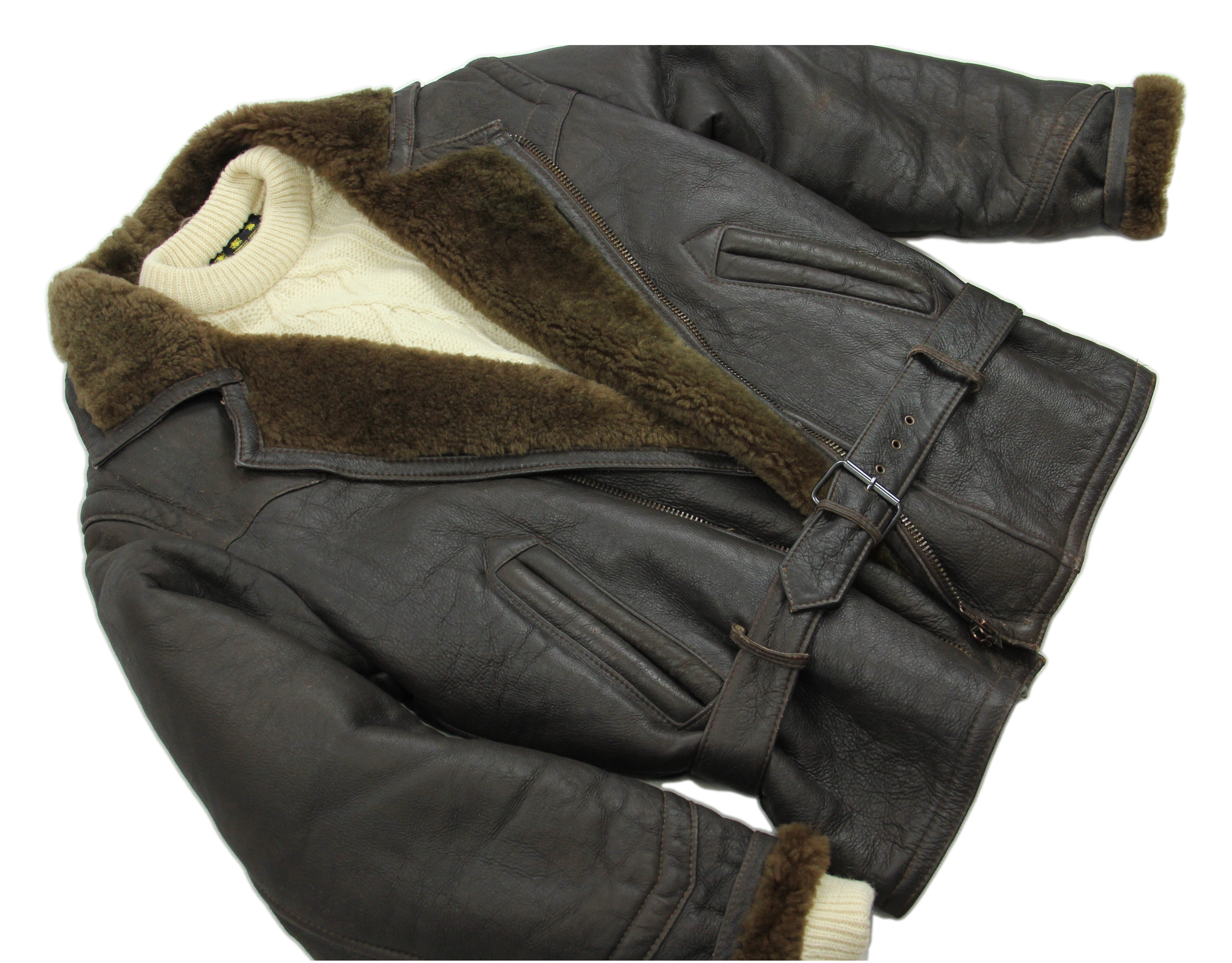 Aviator Style Men's Brown Sheepskin Shearling Jacket, SIZE L - second_first