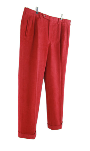 Rota Pantaloni Red Double Pleated Cuffed Cotton Twill Pants, SIZE EU 50, US 34 R