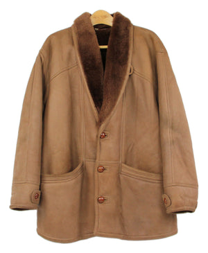 Men's Brown Shawl Collar Supple Shearling Coat, SIZE 40
