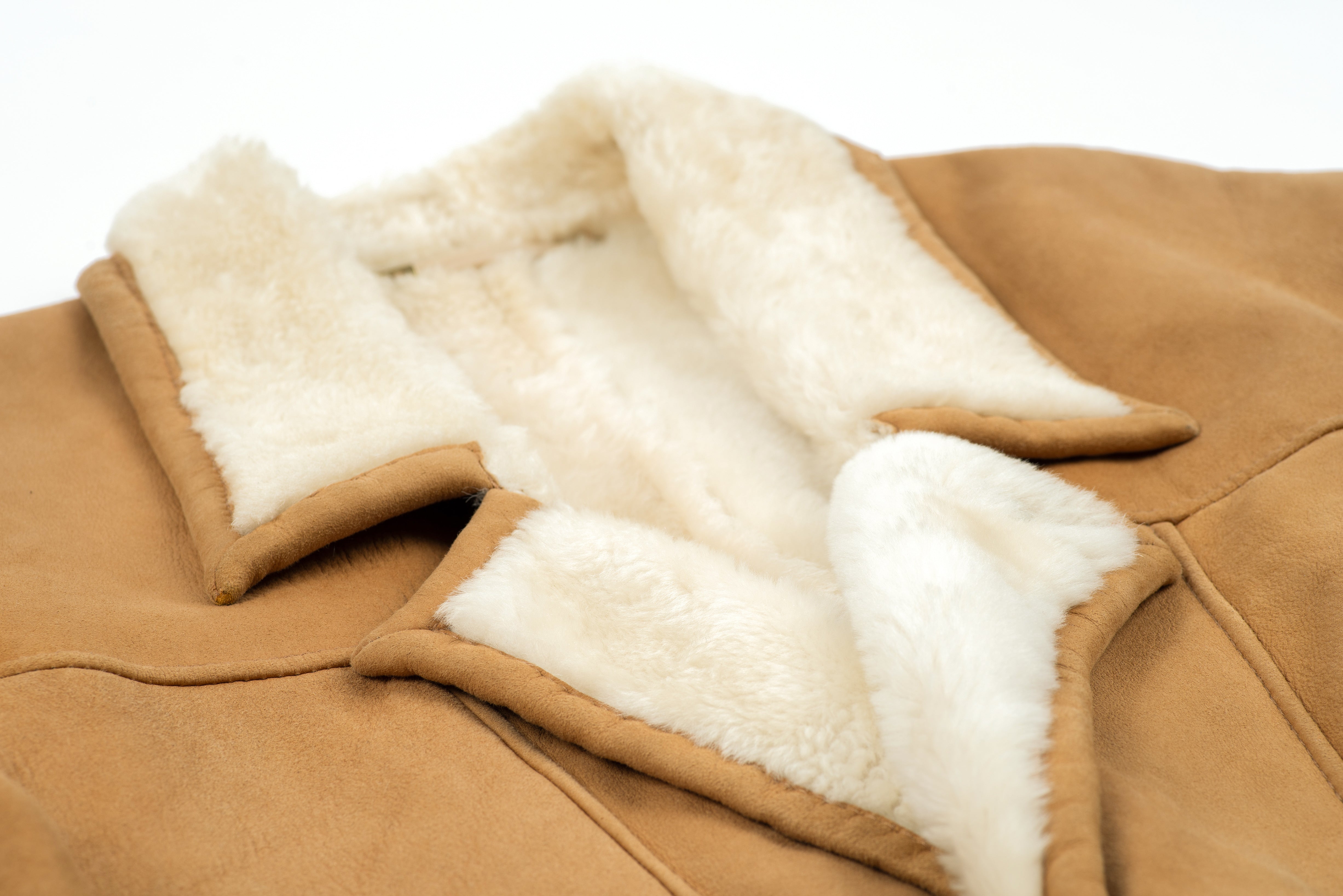 Lightweight Camel Brown Super Supple Lambskin Shearling Coat, Men's XL