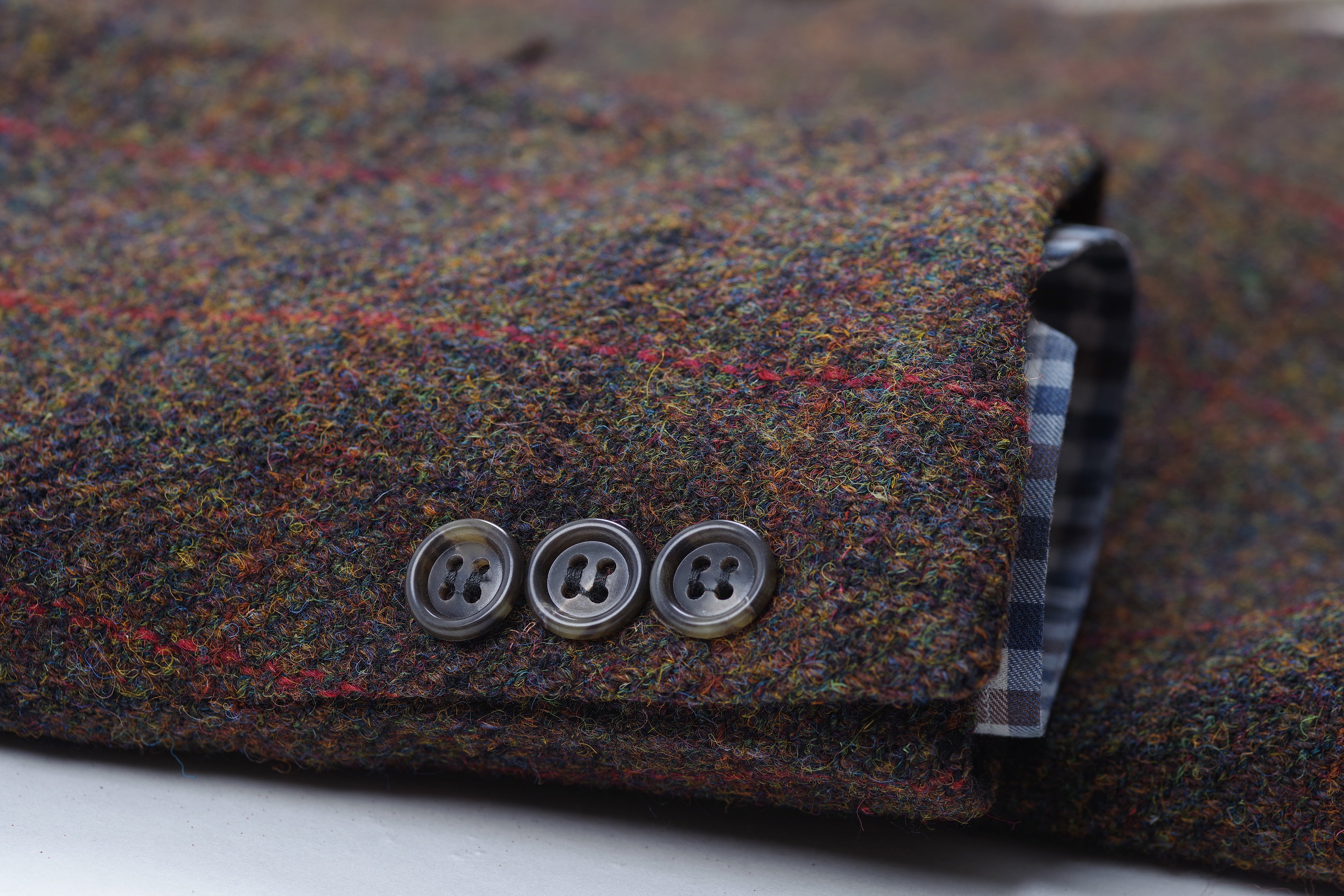 Harris Tweed Wool Windowpane Khaki Brown 2 Button Blazer, US 42R, EU 52