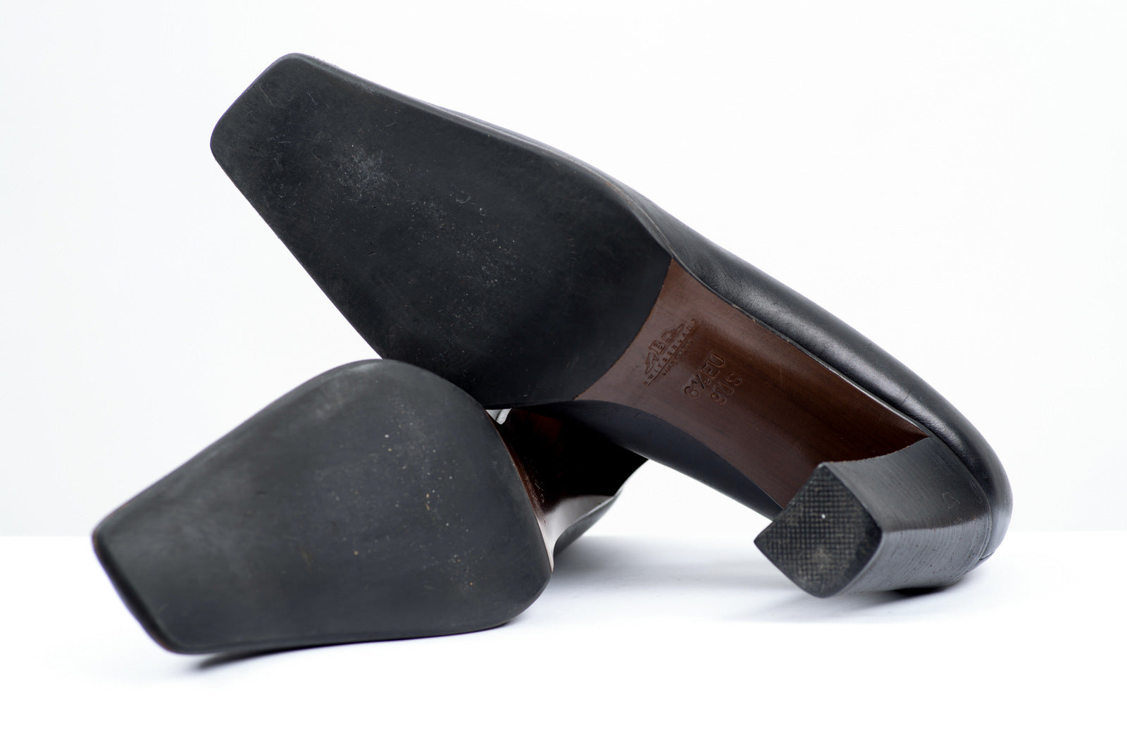 Bally Swiss Made Black Leather Angled Square Toe Pumps, US 9/ UK 6.5